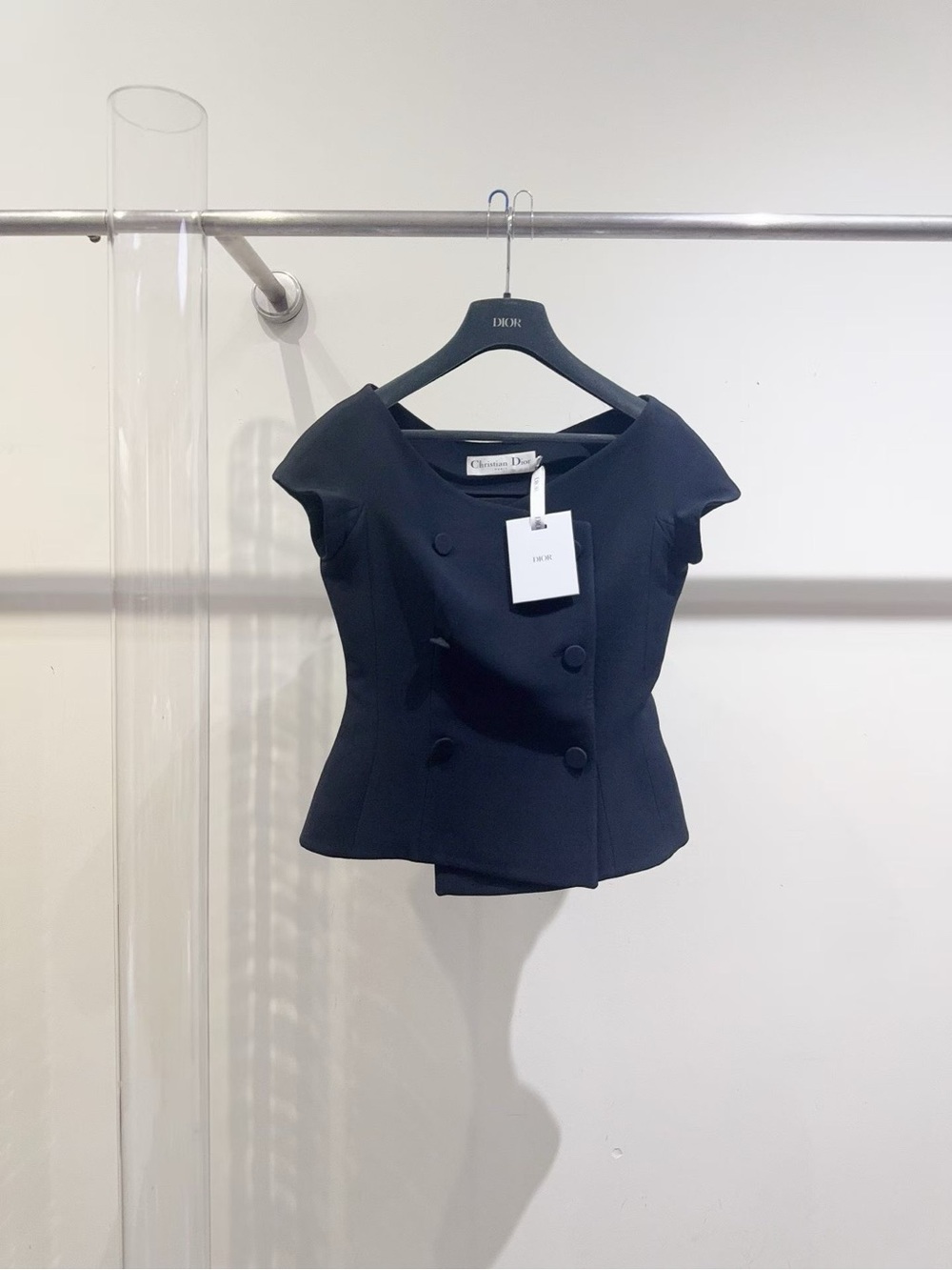 Dior Short-Sleeve Double-Breasted Peplum Jacket